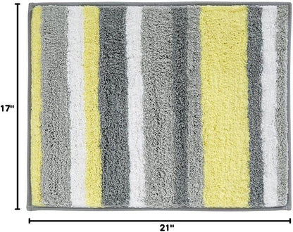 Stripz Microfiber Polyester Bath Mat, Non-Slip Shower Accent Rug for Master, Guest, and Kids' Bathroom, Entryway, 21" x 17", Gray and Yellow