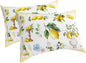Boho Lemons Pillow Cases Standard Size Set of 2 - Microfiber Bed Throw Pillow Covers, Summer Yellow Fruits Flowers Leaf Stripe Decorative Lumbar Pillow Cover with Envelope Closure for Sofa 20"x26"