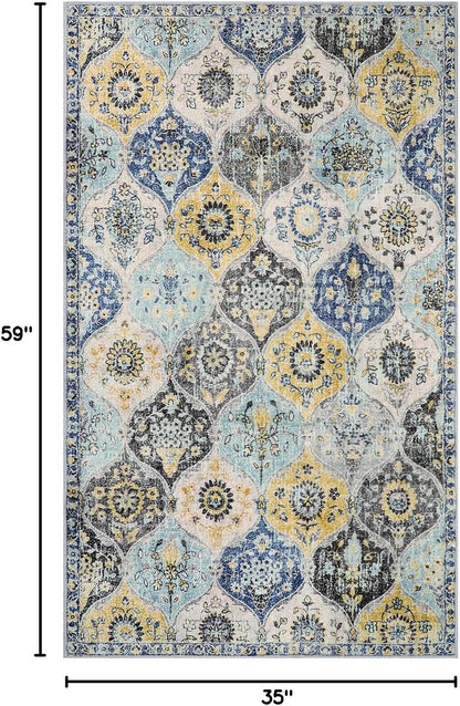 Moroccan Washable Small Area Rug, 3x5 Area Rug for Bedroom Living Room