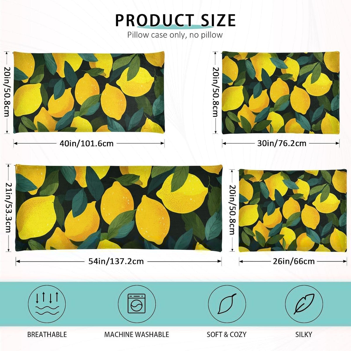 Pillow Covers 1 Pack Pillowcase with Zipper Standard Size Fluffy Pillow Cases 20x26 Inch Decorative Rectangle Yellow Lemons Black