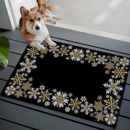 Retro Yellow Snowflake 2x3 Area Rugs for Living Room, Winter Christmas Black Background Non Slip Floor Mat Washable Low-Profile Indoor Carpet for Bedroom, Dining Room, Bathroom