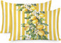 Yellow Lemon Stripes Pillow Cases Standard Size Set of 2, Summer Spring Fruit Flowers Leaves Satin Pillowcase with Zipper for Hair/Skin, Decorative Pillow Covers for Bed/Couch/Sofa, 20x26 Inches