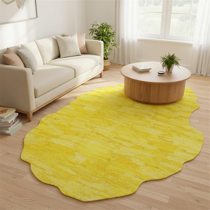 Nordic Minimalist Irregular Rugs Modern Abstract Art Deco Area Rug for Living Room Bedroom Dining Room 3x5 Soft Non Slip Thick Carpet Bright Yellow Vibrant Indoor Floor Mats Nursery Dorm Guestroom