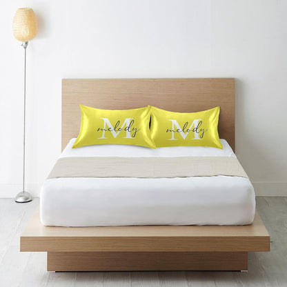 Custom Lemon Yellow Satin Pillowcase for Hair and Skin Body Personalized Bed Pillow Standard Size 20"X26" Customized Plush Pillow Case with Envelope Closure for Pillow