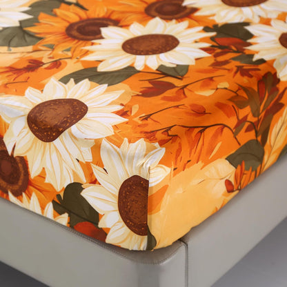 4Pcs Floral Queen Size Bed Sheets,Floral Microfiber Bedding Sheet Sets,Boho Yellow Sunflowers Pattern,included 1 Fitted Sheet 14''Deep Pocket + 1 Flat Sheet + 2 Pillowcases,Breathable and Wrinkle.