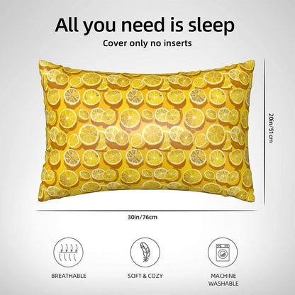 Abstraction Lemon Yellow Print Satin Pillowcase for Hair and Skin, 20x30 Inches Pillow Cases, Queen Size Pillowcases with Zipper, Similar to Silk Pillow Covers