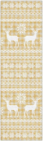 Holiday Festive Theme Soft Plush Thick Pile Christmas Area Rug Runner 2'3" x 7'6" | Winter Cheer Xmas Playful Deer Snowflakes Plaid Patterns Gold Yellow White Color | Washable Nonslip Indoor Outdoor