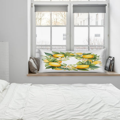Fruit Lemon Yellow Body Pillow Covers Decorative Soft Bedding Satin Pillowcase with Zipper Closure Cooling Breathable Long Pillow Case-21"x 54"