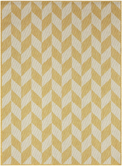New York Patio Country Calla Contemporary Herringbone Indoor/Outdoor Area Rug, Yellow/Cream, 6'6"x9'2"