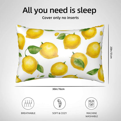 Yellow Lemon Satin Pillowcase with Zipper for Hair & Skin,Cooling Silk Pillow Cases, Soft Breathable Smooth Silk Pillow Covers for Sleeping,Gifts for Women Men 20"x30"
