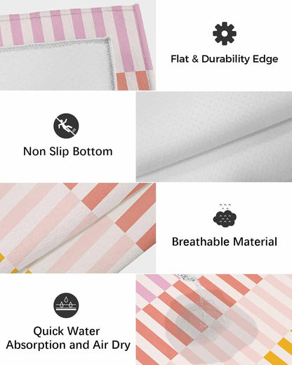 Outdoor Rug, Pink Rose Yellow Peach Stripes Absorbant Non-Slip Area Rugs Mat Carpet for Patio Balcony Porch Backyard Deck Rv Camping 4x6 ft Abstract Pinstripes