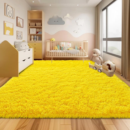 8x10 Large Area Rugs for Living Room, Fluffy Washable Yellow