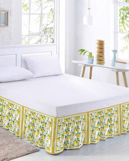 Yellow Lemon Bed Skirt Queen Size 16 Inch Drop, Adjustable Elastic Wrap Around Bed Skirts Easy Fitting Dust Ruffle Bedskirt Bed Frame Cover Summer Watercolor Oil Painting Fruits