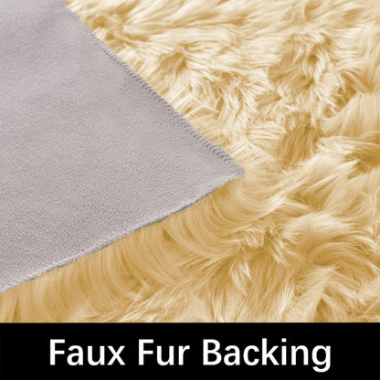 Yellow Rug for Bedroom 3x5 Area Bedside Rug Faux Sheepskin Fur Rugs for Living Room Décor Boho Rugs, Rectangle