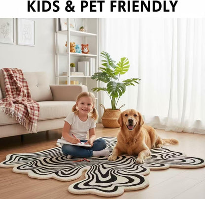 Vibrant Chic Organic Modern Yellow and Beige Odd Shaped Rugs 3x3 3D Illusion Striped Low Pile Mats for Dining Room Bedroom Livingroom Nursery Dorm Office Pets Friendly Soft Square Carpets