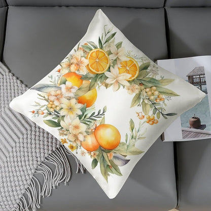Satin Throw Pillow Covers Lemon Daisies Wreath Decorative Pillowcase Yellow Sweet Lemon Outdoor Pillow Cover Zippered for Farmhouse Decor Room Bedroom Sofa Chair Car 16"x16"