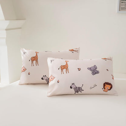 5 Pieces Twin Size Comforter Sets Cute Zoo Animals Bedding Set Neutral Bed Set Light Yellow Bed in A Bag for Girls Boys Kids Teen 1 Comforter 1 Flat Sheet 1 Fitted Sheet 2 Pillowcases