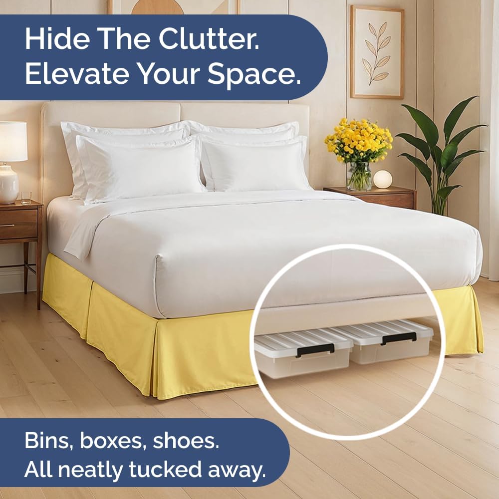 Pleated Bed Skirt Queen Size - 3 Sided Pleated Bed Skirt - 12 Inch, Yellow