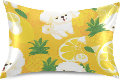 Satin Pillowcase 1 Pack Pillow Case with Envelope Closure Standard Size Pillow Cover 26 x 20 Inch Soft Breathable Poodle and Lemon Yellow