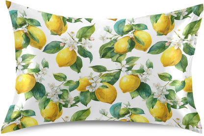 Satin Pillowcase 1 Pack Lemon Yellow Citrus Fruits (13) Similar to Silk Pillow Cases, 20" x 26" Soft Smooth Breathable Cool Pillow Cover for Hair and Skin, Standard Size
