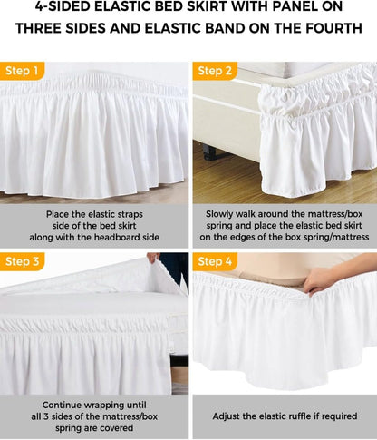 Yellow Lemon Bed Skirt Queen Size 16 Inch Drop, Adjustable Elastic Wrap Around Bed Skirts Easy Fitting Dust Ruffle Bedskirt Bed Frame Cover Floral Fruit Spring Summer Watercolor Green