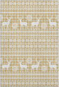 Holiday Festive Theme Soft Plush Thick Pile Christmas Area Rug 10' x 14' | Winter Cheer Xmas Playful Deer Snowflakes Plaid Patterns Gold Yellow White Color | Washable Nonslip Indoor Outdoor Rugs