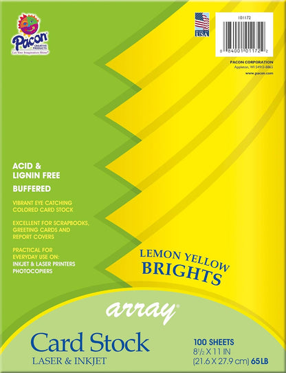 Array Card Stock " Card Stock, Lemon Yellow, 8-1/2" x 11", 100 Sheets" (101172)