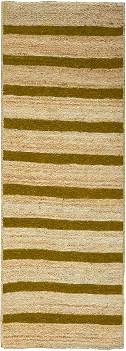 Runner Jute Rug 2.6x8 Hand Woven Jute Braided Yellow Striped Pattern Rug Thick 0.27" Ideal for Runner Areas Rugs for Hallway, Kitchen, Entryways Laundry Boho Carpets Home Décor