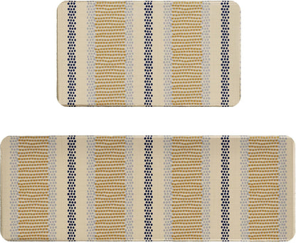 Boho Kitchen Rugs Set of 2 Blue Yellow Polka Dots Striped Print Modern Kitchen Mats for Floor Non Slip Neutral Farmhouse Kitchen Decor Runner Rugs, 17x47 inch and 17x30 inch