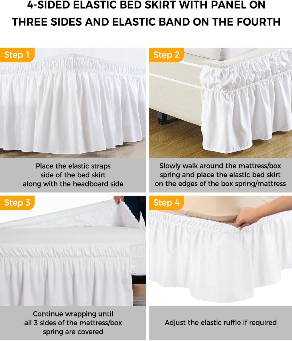 Yellow Lemons Bed Skirt Queen Size 16 Inch Drop, Adjustable Elastic Wrap Around Bed Skirts Easy Fitting Dust Ruffle Bedskirt Bed Frame Cover Summer Botanical Watercolor