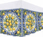 Bed Skirt Yellow Lemons Leaves Summer Blue Texture Ruffle Bed Skirt Wrap Around Bed Skirts for Queen Beds 16" Drop,Adjustable Elastic Dust Ruffles Easy Fit and Wrinkle-Free